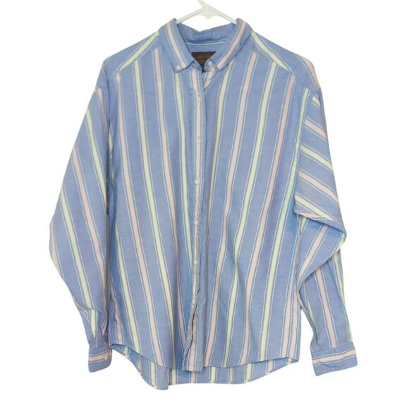 Eddie Bauer Oxford Striped Button-Down Shirt Womens Size 12 Blue/Pink/White - Picture 1 of 6